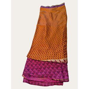 Wraparound Skirt With Gold & Pink Print Pattern